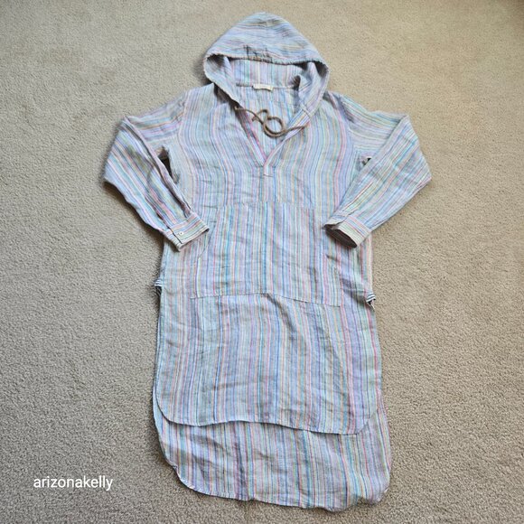 NWOT The Salting Linen Hoodie Tunic Coverup 0 Colorful Stripe - Picture 2 of 11